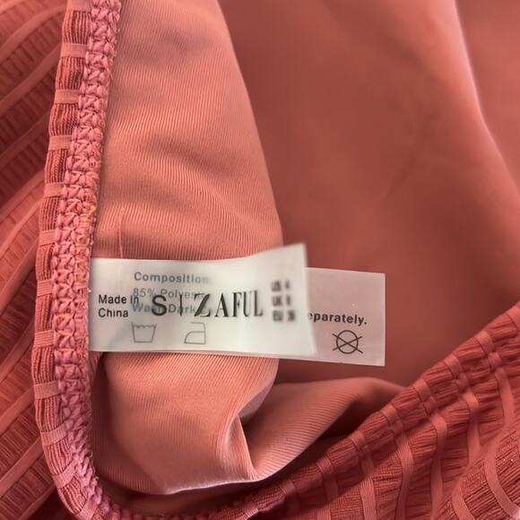 Zaful Light Coffee Clay Ribbed One piece Swimsuit NWT Woman Size Small - Picture 4 of 9